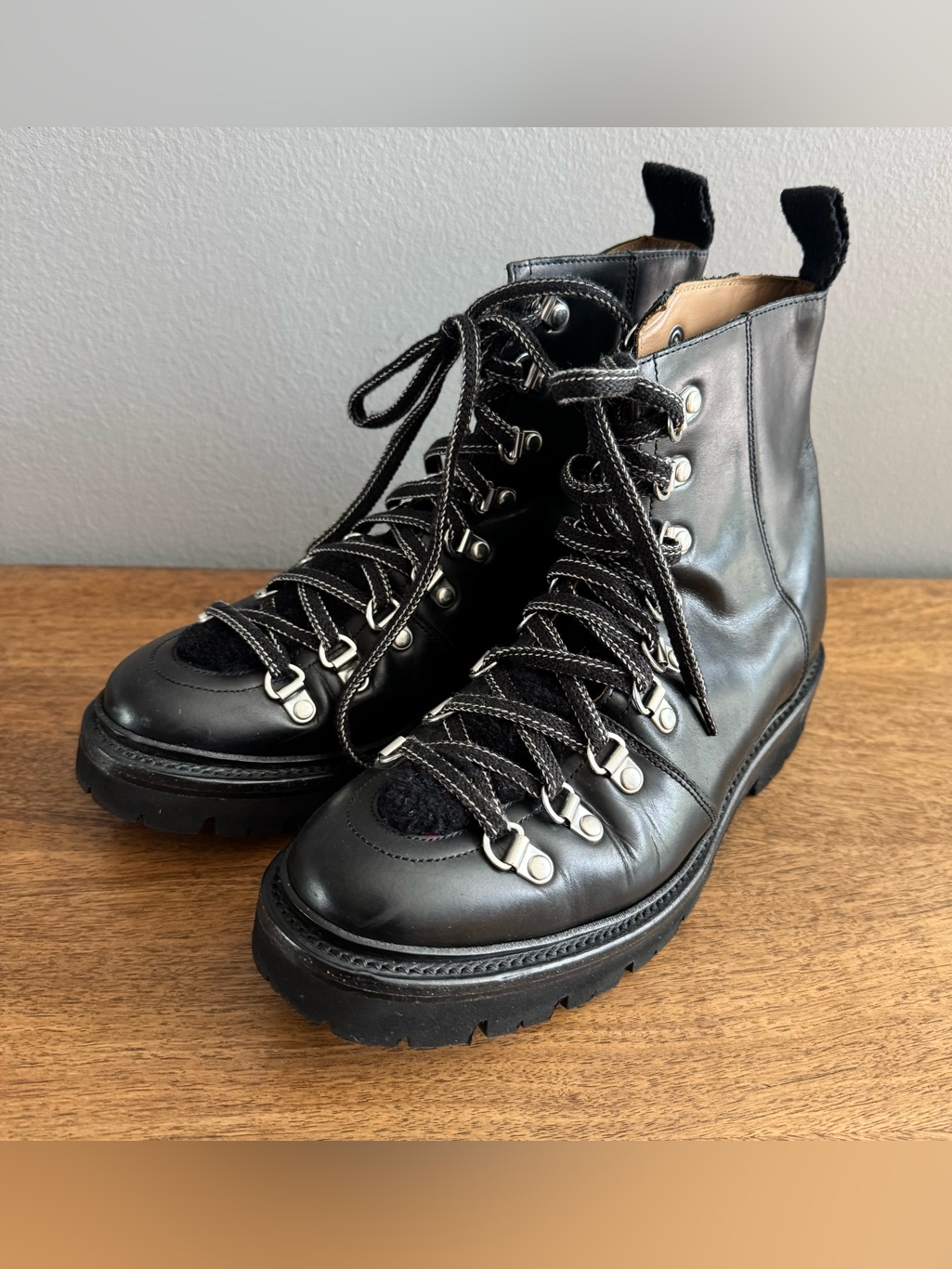 Grenson Nanette Black Leather Retro Hiker Boots Women’s Us 7 Mountain Cabincore
